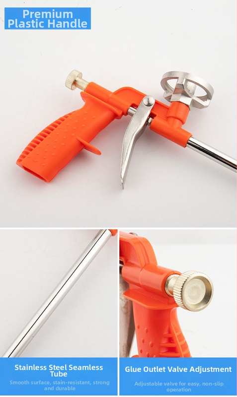 Пистолет за уплътнител за полиуретанова пяна за врати и прозорци – удължен, лесен за почистване; Материал: пластмаса/метал; Приложение: уплътнение