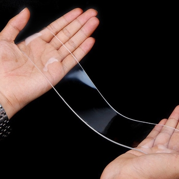 Nano klijų dvipusė lipni juosta, skaidriems stiklams, perforacijų neturi; skirta biurui ir namams; storis 0.7–1.4 mm; plotis 2–20 mm; ilgis 2–10 cm.