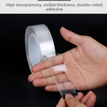 Nano klijų dvipusė lipni juosta, skaidriems stiklams, perforacijų neturi; skirta biurui ir namams; storis 0.7–1.4 mm; plotis 2–20 mm; ilgis 2–10 cm.