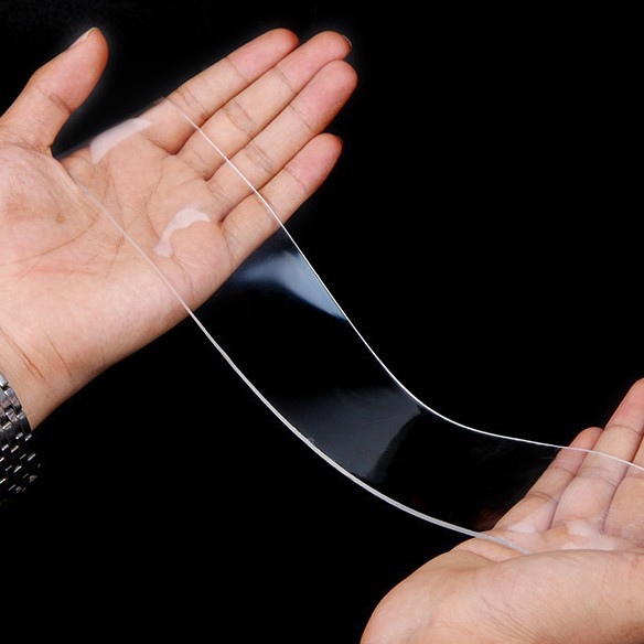 Nano klijų dvipusė lipni juosta, skaidriems stiklams, perforacijų neturi; skirta biurui ir namams; storis 0.7–1.4 mm; plotis 2–20 mm; ilgis 2–10 cm.