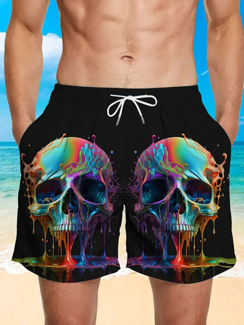 Ανδρικά χαλαρά σορτς παραλίας με ψηφιακή εκτύπωση, διχτυωτό ύφασμα, 50% πολυεστέρας, μικροελαστικότητα, ίσιο παντελόνι