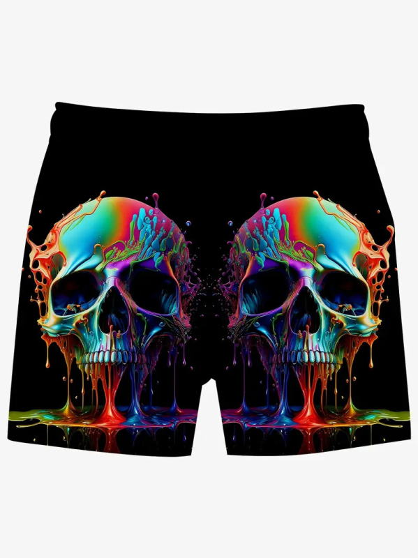 Ανδρικά χαλαρά σορτς παραλίας με ψηφιακή εκτύπωση, διχτυωτό ύφασμα, 50% πολυεστέρας, μικροελαστικότητα, ίσιο παντελόνι