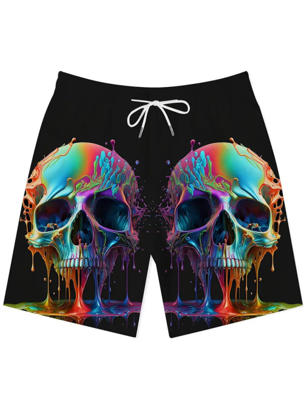 Ανδρικά χαλαρά σορτς παραλίας με ψηφιακή εκτύπωση, διχτυωτό ύφασμα, 50% πολυεστέρας, μικροελαστικότητα, ίσιο παντελόνι