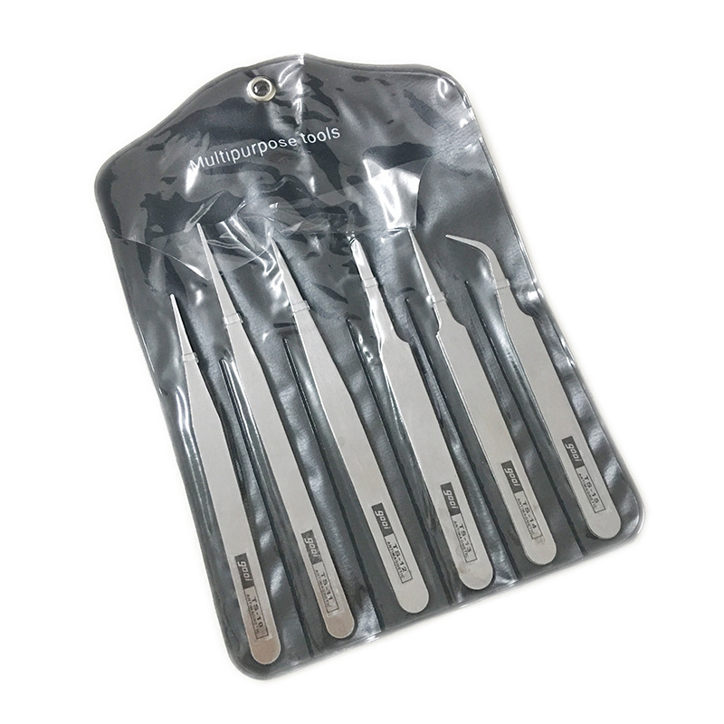 Σετ 6 τσιμπίδων από ανοξείδωτο ατσάλι με ευθείες και καμπτές άκρες για γενική χρήση