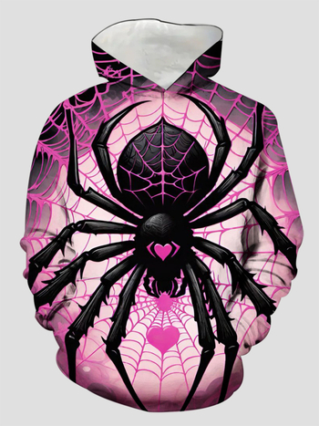 Παιδικό hoodie με κουκούλα, 3D εκτύπωση αράχνης, αναπνεύσιμο terry ύφασμα, επένδυση πολυεστέρα, μακριά μανίκια