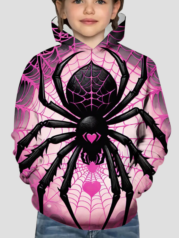 Παιδικό hoodie με κουκούλα, 3D εκτύπωση αράχνης, αναπνεύσιμο terry ύφασμα, επένδυση πολυεστέρα, μακριά μανίκια
