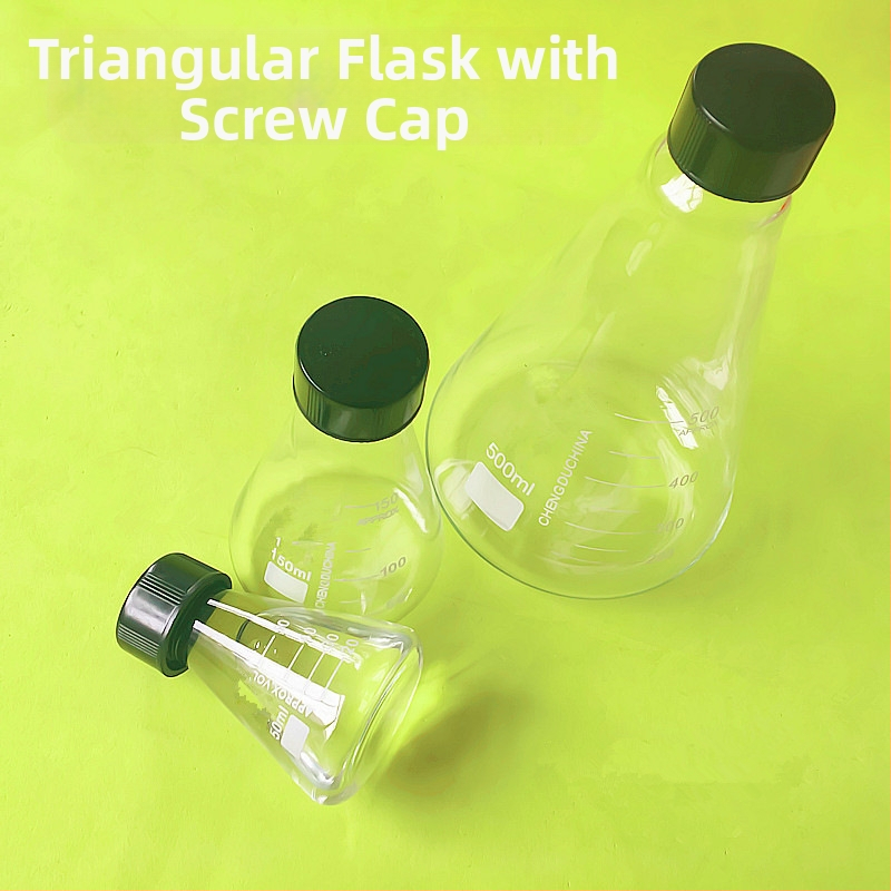 Стъклена триъгълна конусна колба със завинтващо се гърло и капак, Elite Experiment