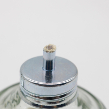 Lampă cu alcool pentru laborator dentar, corp din sticlă groasă, capac metalic, pentru încălzire și dezinfectare