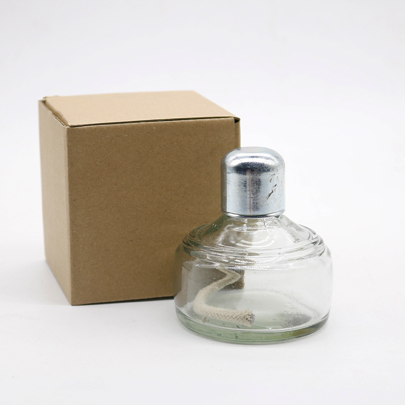 Lampă cu alcool pentru laborator dentar, corp din sticlă groasă, capac metalic, pentru încălzire și dezinfectare