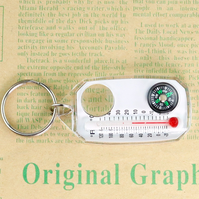 Āra tri vienā kompass ar augstas precizitātes termometru un lupas – mini atslēgu piekariņš