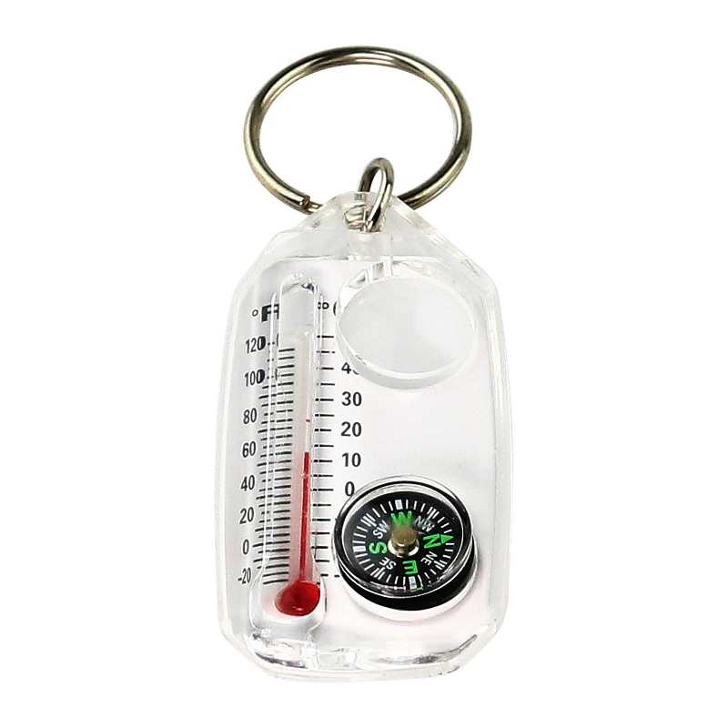 Āra tri vienā kompass ar augstas precizitātes termometru un lupas – mini atslēgu piekariņš