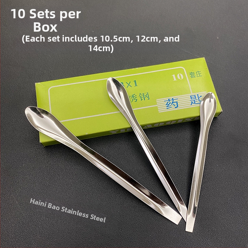 Лабораторна лъжичка от неръждаема стомана, комплект от три части, микро лъжички, 10 комплекта в кутия