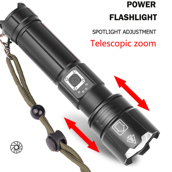 Φακός P70 με ζουμ, φόρτιση USB Type-C, XHP70 LED, δέσμη πάνω από 500 m, μπαταρία 18650/26650, περιστροφή 360°