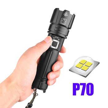 Φακός P70 με ζουμ, φόρτιση USB Type-C, XHP70 LED, δέσμη πάνω από 500 m, μπαταρία 18650/26650, περιστροφή 360°