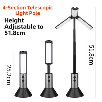 Πολυλειτουργικός φακός κατασκήνωσης, τηλεσκοπικός LED φακός 51 cm, 270° ρυθμιζόμενος φωτισμός, επαναφορτιζόμενος, Power Bank 3000 mAh