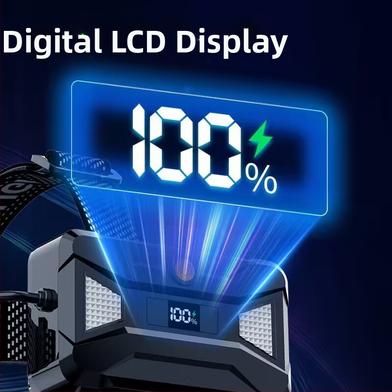 LED čelovka s 360° otočnou hlavou, 25W, dosah >500 m, ručná generácia energie, batéria 1200 mAh, hliníkové telo