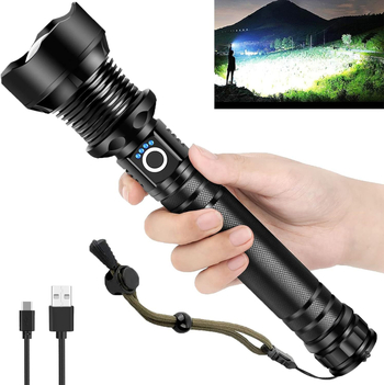P70 LED svjetiljka aluminijske legure, USB punjenje, ugrađena baterija, teleskopski zoom, domet 200–500 m