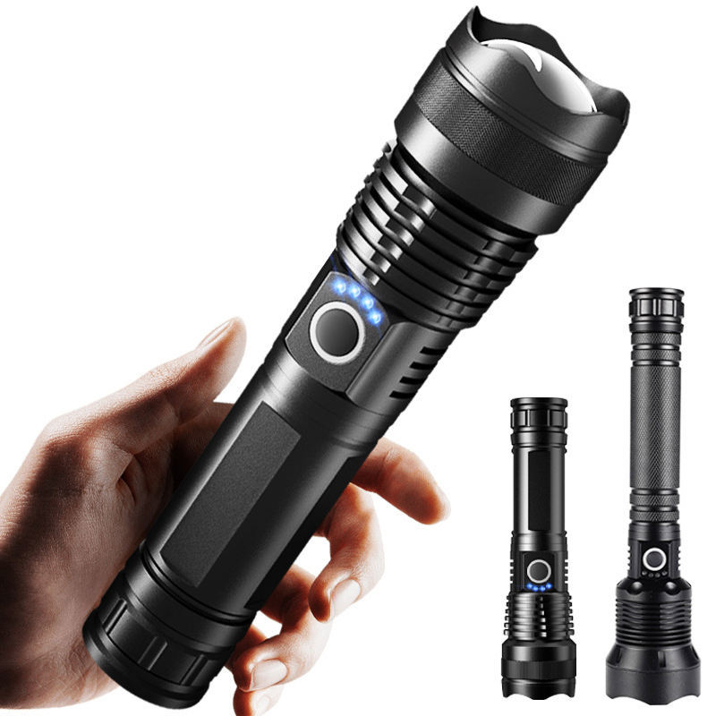 P70 LED svjetiljka aluminijske legure, USB punjenje, ugrađena baterija, teleskopski zoom, domet 200–500 m