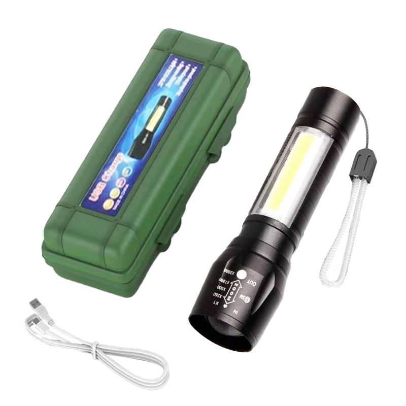 LED svjetiljka s COB bočnim svjetlom, teleskopski zum, USB punjenje, 5W, 600mAh, domet 50–100 m