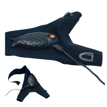 LED žvejybos pirštinės su piršto apšvietimu, pusės piršto dizainas, elastomerinis audinys, išorinis įkrovimas naktiniam žvejybai