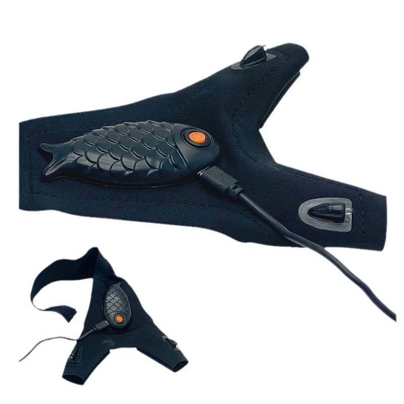 LED žvejybos pirštinės su piršto apšvietimu, pusės piršto dizainas, elastomerinis audinys, išorinis įkrovimas naktiniam žvejybai