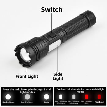 Rankinis LED žibintas su COB šoniniu apšvietimu, 1000 lm, Type-C įkrovimas, IP44