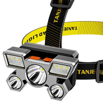 Lampa za glavu s pet LED dioda za rudnike, punjiva, 20W, 4000mAh, domet 100–200 m