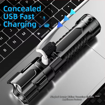 LED фенерче, презареждаемo, 10W, 1200 mAh, 100–200 м обхват, оптично увеличение