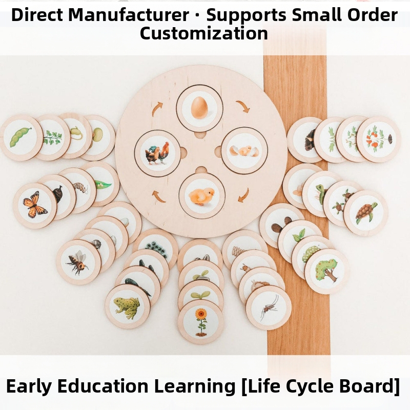 Montessori Life Cycle Tray Game – Koka izglītojoša rotaļlieta priekš agrīnās izglītības, daudzfunkcionāla (Materiāls: koks; Vecums: 3–6 gadi; Apstrāde: Pielāgotas bildes)