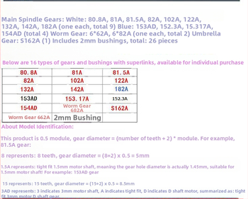 Khakis boutique spindle gear set with worm gear, D shaft and shaft sleeve