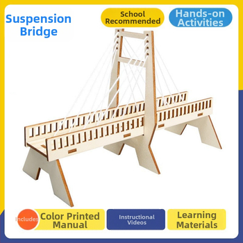 STEM tilta konstrukcijas komplekts — koks, tilts ar kabelu balstiem, mehānika un fizikas eksperimentiem 7–14 gadiem