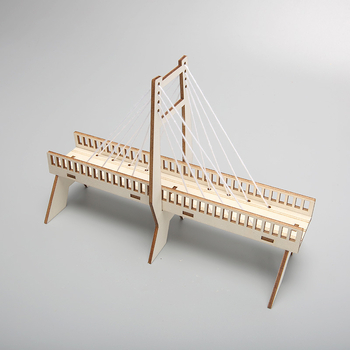 STEM tilta konstrukcijas komplekts — koks, tilts ar kabelu balstiem, mehānika un fizikas eksperimentiem 7–14 gadiem