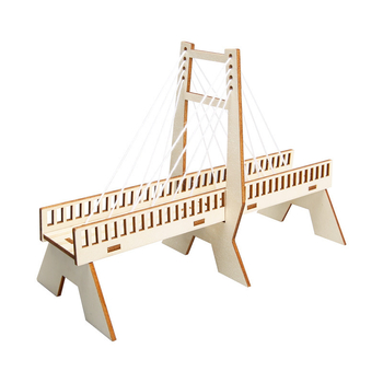 STEM tilta konstrukcijas komplekts — koks, tilts ar kabelu balstiem, mehānika un fizikas eksperimentiem 7–14 gadiem