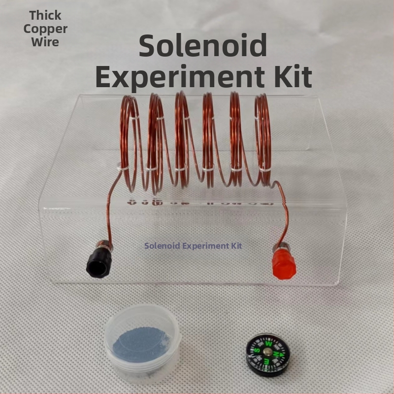 Учебен комплект за електрически експерименти: соленоид, медна тел, магнитна стрелка и железен прах