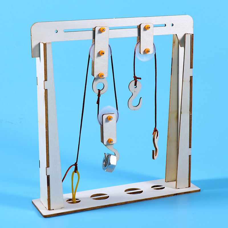 Koka fiksētas rulīšu sistēmas komplekts DIY fizikāliem eksperimentiem – izglītojoša spēle pusaudžiem 7–14 gados