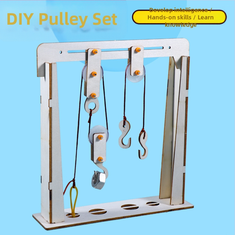 Koka fiksētas rulīšu sistēmas komplekts DIY fizikāliem eksperimentiem – izglītojoša spēle pusaudžiem 7–14 gados