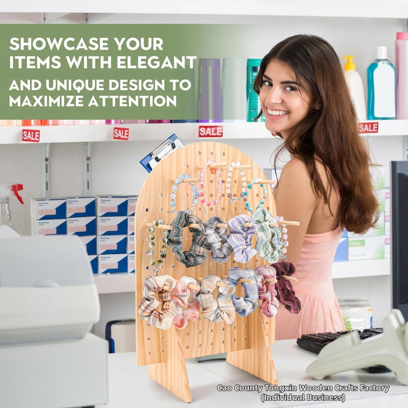 Ξύλινο ράφι προβολής με οβάλ πλάκα καρφιών, μοντέρνο μινιμαλιστικό στυλ