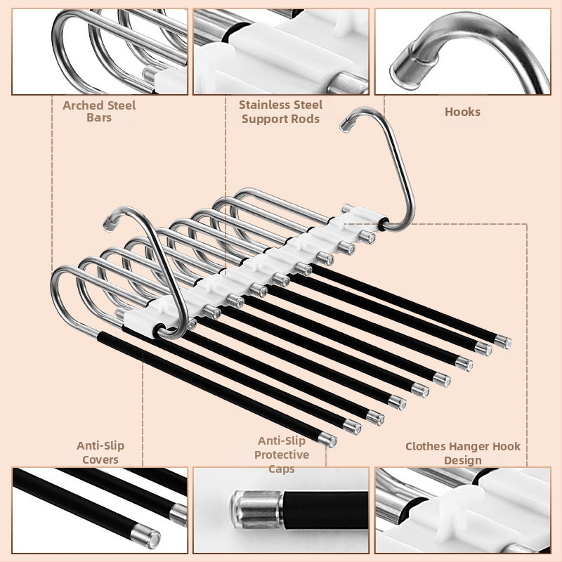 Стойка за панталони Xufeng — многослойна сгъваема телескопична, от неръждаема стомана и ABS, антиплъзгаща