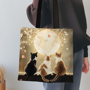 Τσάντα ώμου από πολυεστέρα, αναδιπλούμενη με σχέδιο γάτας-καρτούν, μεγάλη χωρητικότητα, πολλαπλών χρήσεων