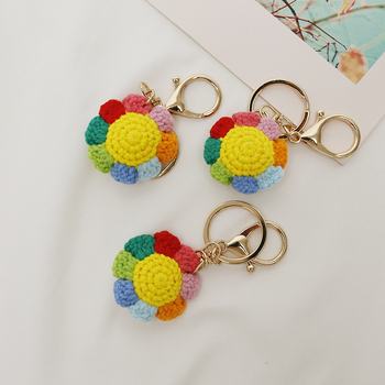 Χειροποίητο πλεκτό κρεμαστό λουλούδι με χαμογελαστό πρόσωπο, μαλλί, χειροποίητη κατασκευή, μπρελόκ