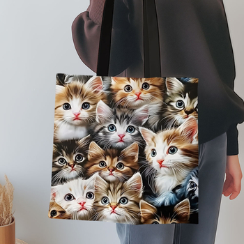 Τσάντα αγορών με θέμα γάτας, μεγάλη χωρητικότητα, πτυσσόμενη πολυεστερική, γυναικεία τσάντα ώμου, χαριτωμένο σχέδιο