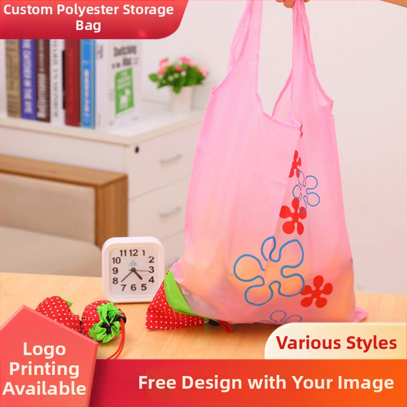 Braškių dizaino pirkinių maišas, poliesteris, sulankstomas, 25 kg apkrova, logotipo spauda