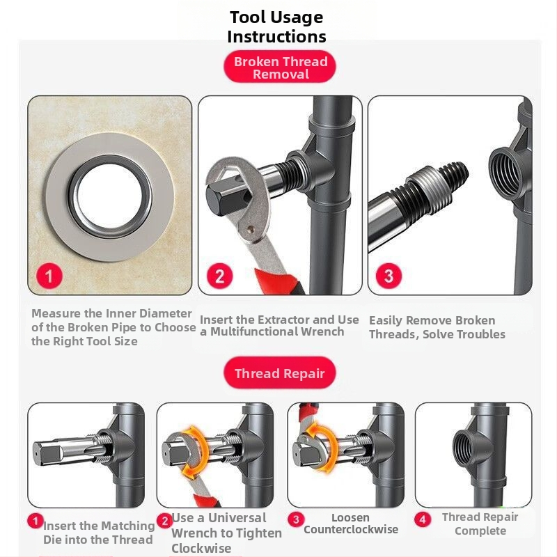 Универсален инструмент за издърпване на счупени резби при домашни водопроводни кранове, подходящ за 1/2" и 3/4" тръбни фитинги и ъглови клапани