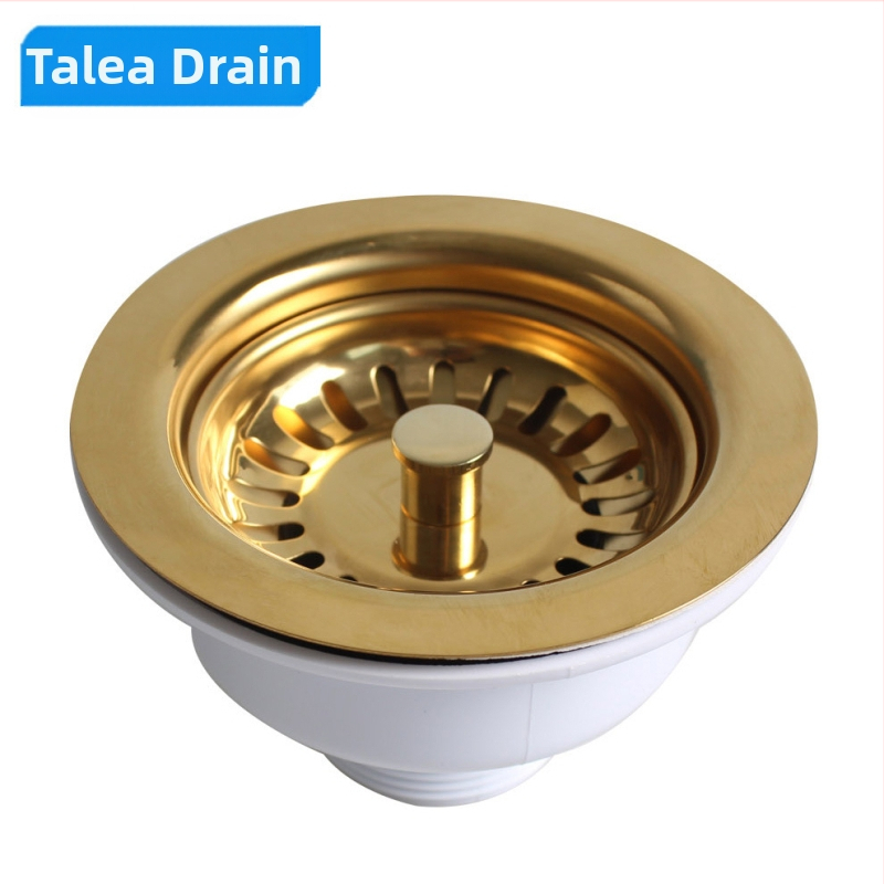 Дренаж за мивка Talea XK223C034 — дренаж със стоманено топче в корпуса, златно покритие (PVD), модел XK223C034, материал: 304 латун