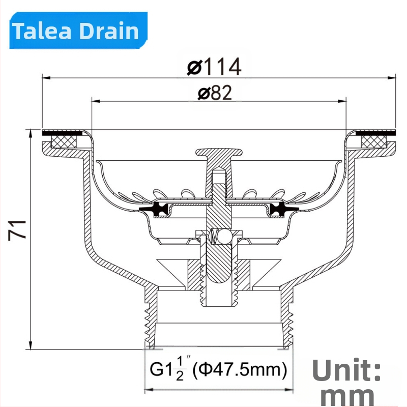 Дренаж за мивка Talea XK223C034 — дренаж със стоманено топче в корпуса, златно покритие (PVD), модел XK223C034, материал: 304 латун