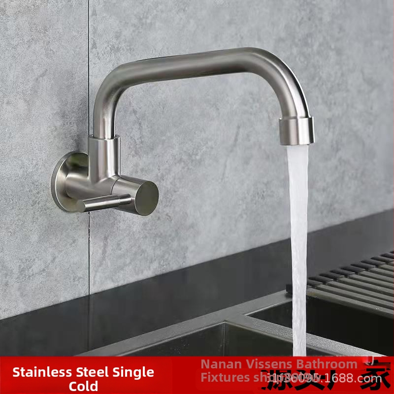 Rozsdamentes acélból készült konyhai mosogatófalra szerelhető csap, egycsapos hideg víz, vízszintes, kefés felület, kerámia patron CY-7618