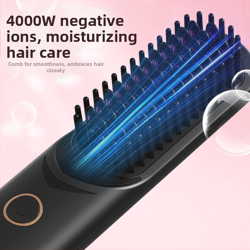 Безжичен гребен за изправяне и къдрене на коса с отрицателен йон, USB зареждане, керамично покритие, 3 нива температура, 35W