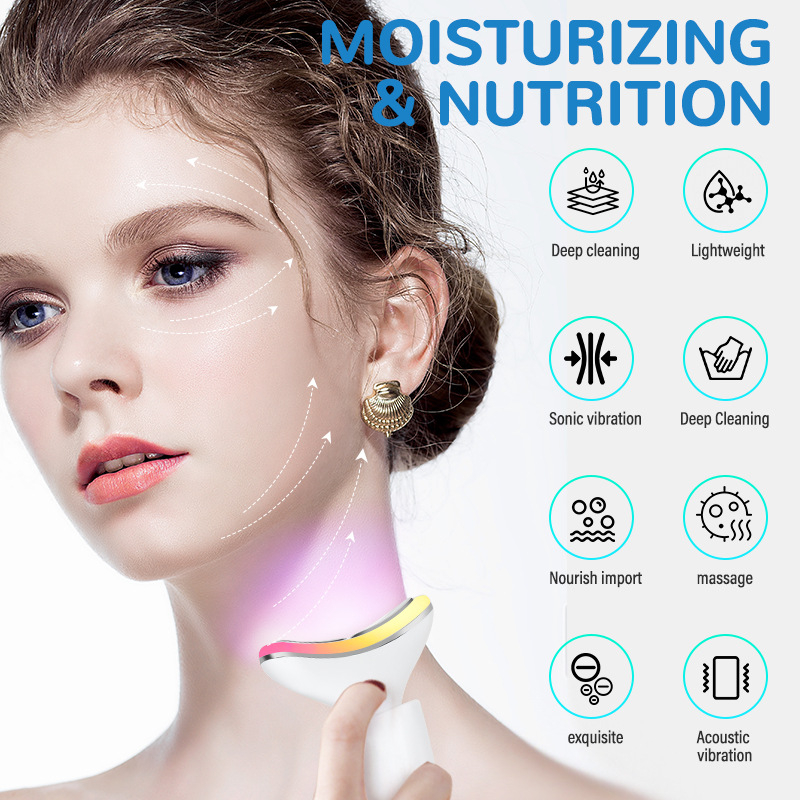 Kaklo odos priežiūros įrenginys su valymo, raukšlių šalinimo, odos atjauninimo ir šviesinimo funkcijomis (įmontuota 300-500 mAh baterija, nešiojamas, IPX1 atsparumas vandeniui)