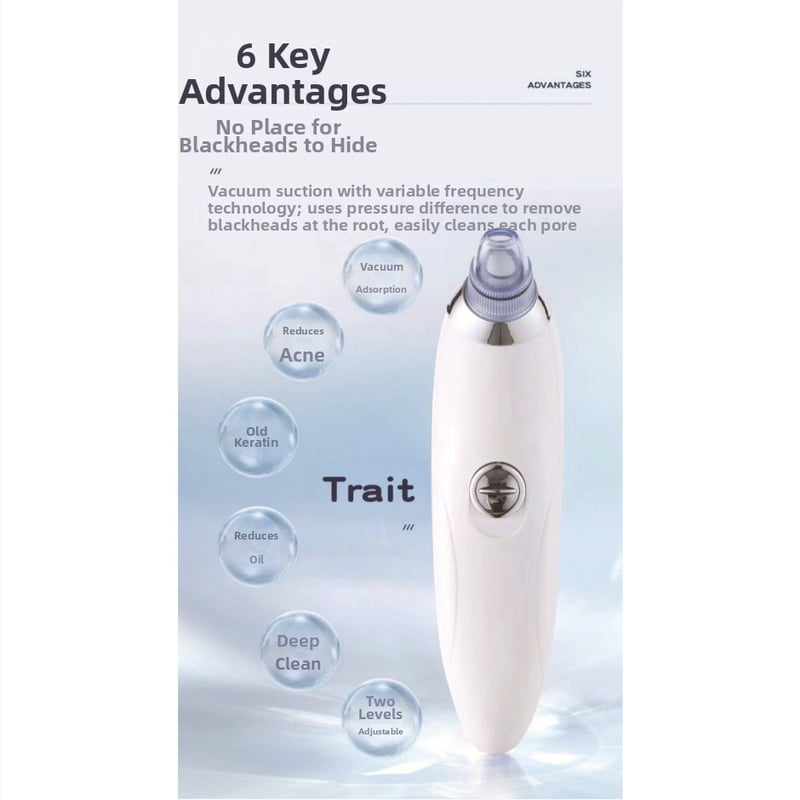 Elektrinė spuogų ir juodųjų dėmių šalinimo priemonė – porų valymo įrankis, įkraunamas, namų naudojimui