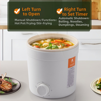 Beimu DG10 Електрическа тенджера с незалепващо покритие, 2 л, за 2–3 души, управление с копче, бърз пара, печене и изплакване, подходяща за общежитие, дом, офис или командировка.